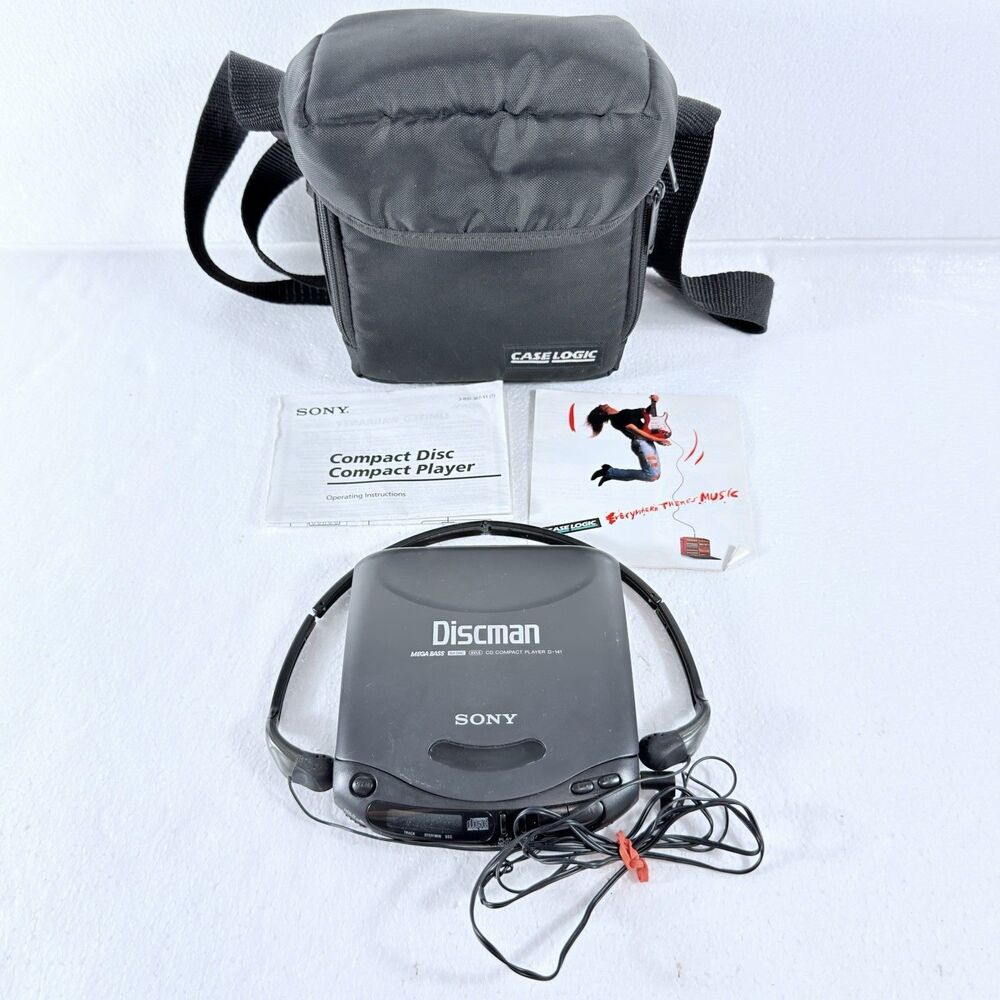 Vintage Sony Discman D-141 Portable CD Player Mega Bass W/ Headphones TESTED